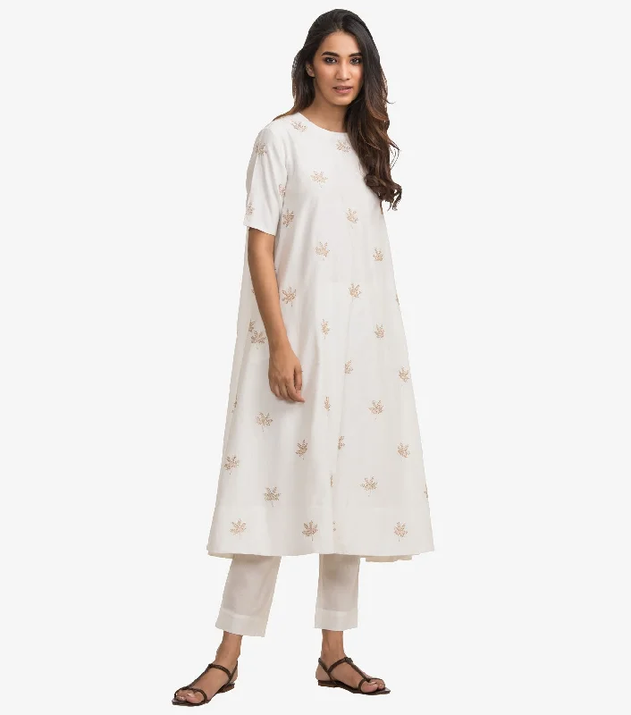 Ivory Cotton Kurta & Pants Set Classic Cropped Pants