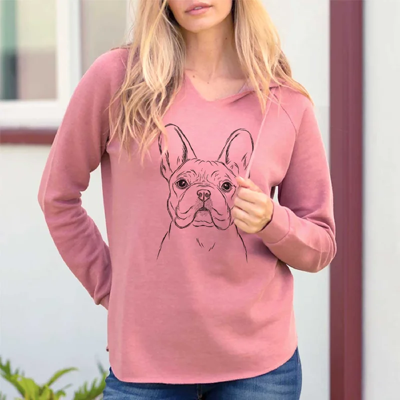 Franco the French Bulldog - Cali Wave Hooded Sweatshirt Hoodie with Lace Feminine Delicate Franco the French Bulldog - Cali Wave Hooded Sweatshirt Hoodie with Lace Feminine Delicate
