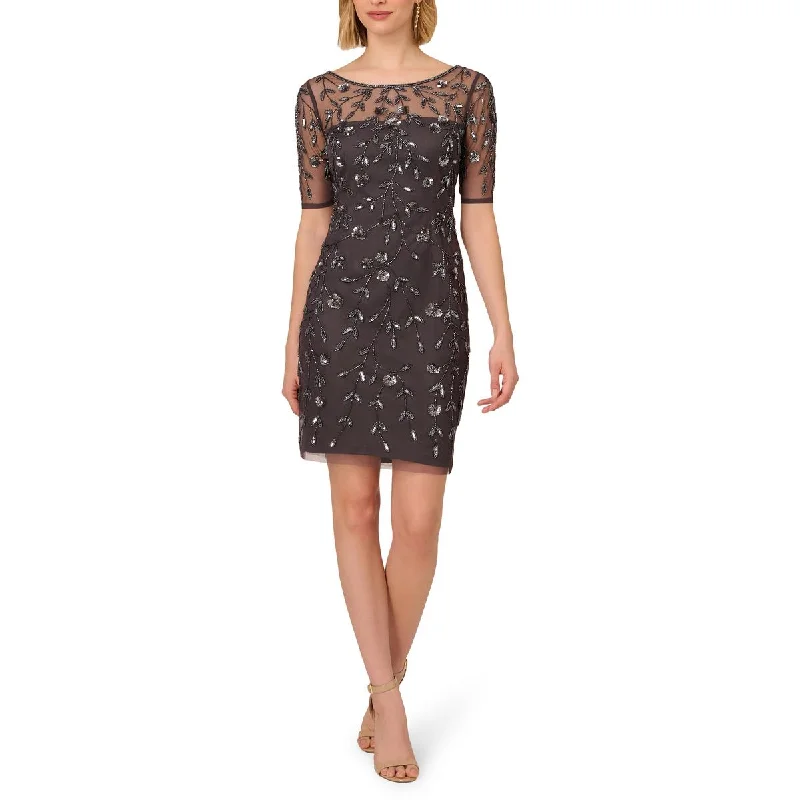 Womens Embellished Sheer Cocktail And Party Dress Tunics Chic fashionable