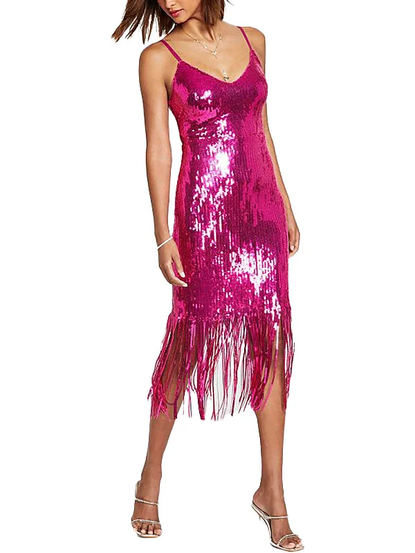 Womens Sequined Midi Cocktail And Party Dress Tunics Mesh breathable