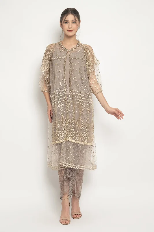 Kalula Dress Set in Gold Off-the-shoulder Chic Trendy