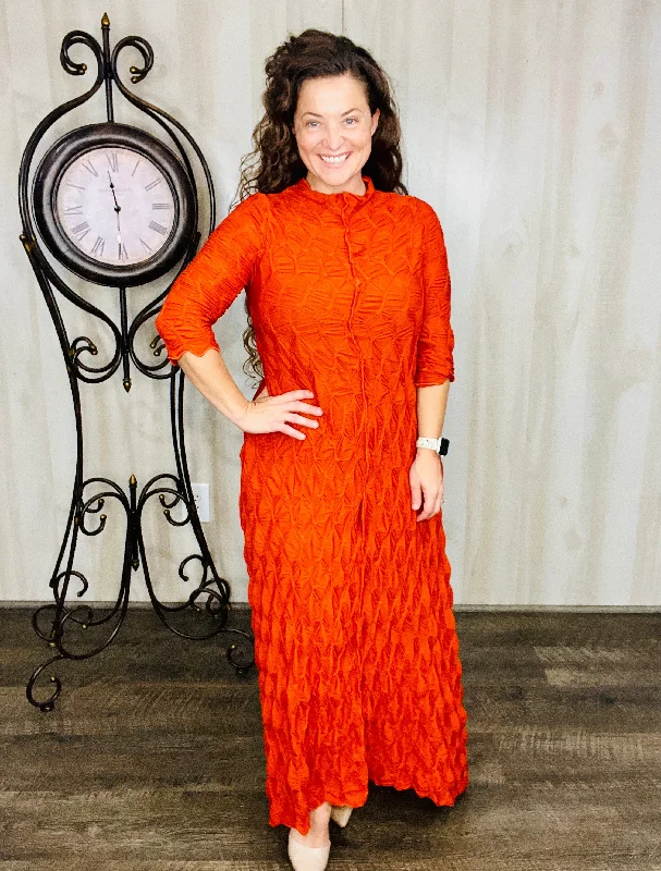 Jaqueline Vintage Dress- Textured Rust Tunics Stylish modern