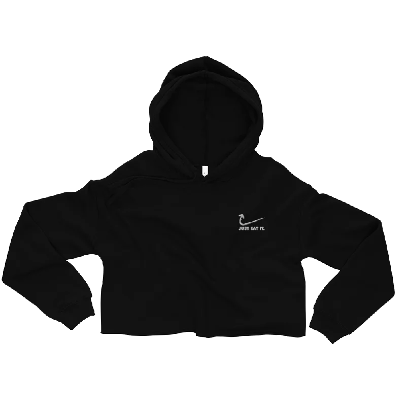 Just Eat It Graphic Crop Hoodie Embroidered Hoodie with Stripes Bold Sporty