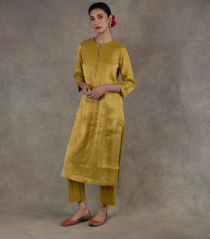 Mustard Yellow Tissue Kurta & Pants Set Wide-Legged Palazzos
