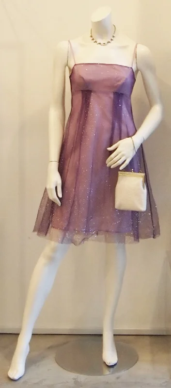 SHIMMERY SHEER PURPLE LAYERS VINTAGE DRESS Casual Short Summer