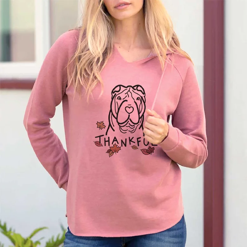 Thankful Shar Pei - Cali Wave Hooded Sweatshirt Hoodie with Hem Raw Edge Edgy Unfinished Thankful Shar Pei - Cali Wave Hooded Sweatshirt Hoodie with Hem Raw Edge Edgy Unfinished