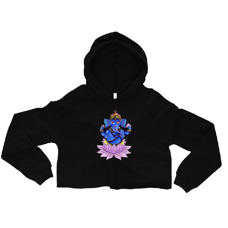 Ganesha Graphic Crop Hoodie Hoodie with Hem Embroidery Detailed Premium