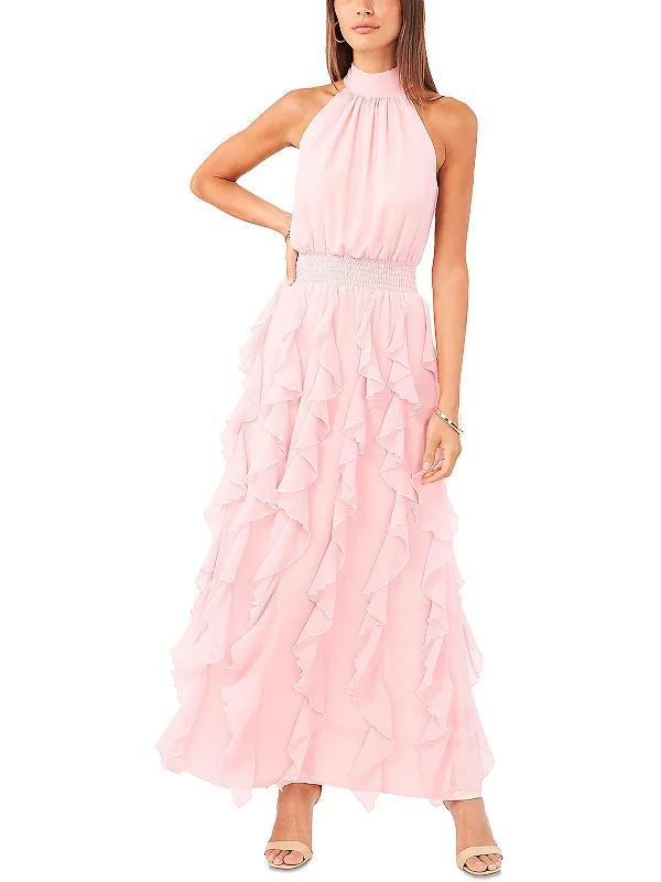 Womens Tie Neck Long Cocktail And Party Dress Tunics Seasonal trendy