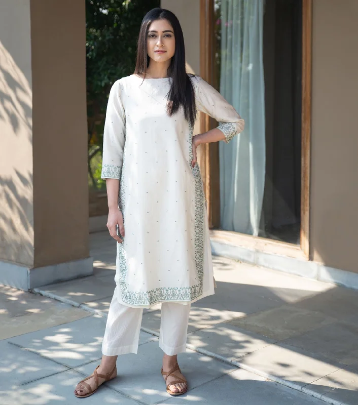 Ivory Cotton Silk Kurta & Pants Set Stylish Casual Pants