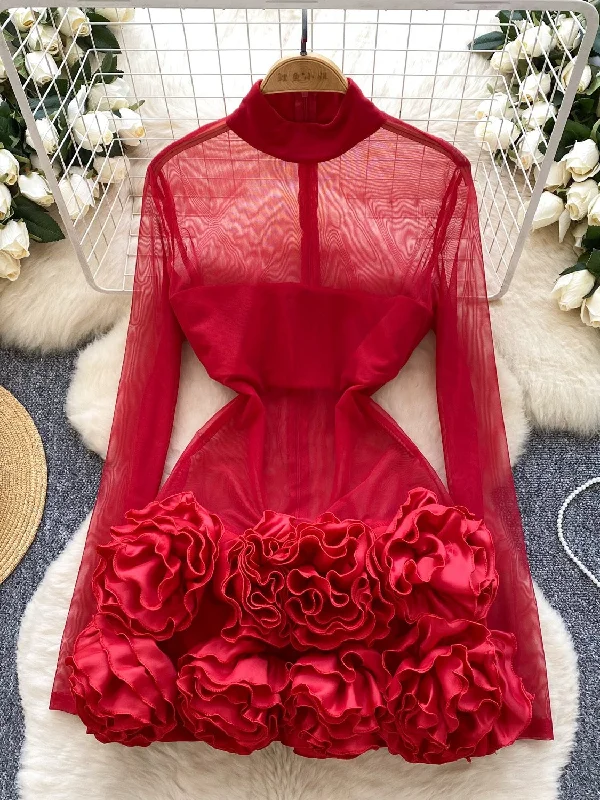 Bold Fashion Tulle High Neck Red Party Dress Tunics Business professional