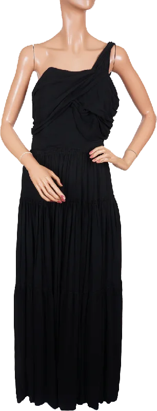 1940s Evening Gown One Shoulder Black Dress Size M Shift Classic Vintage