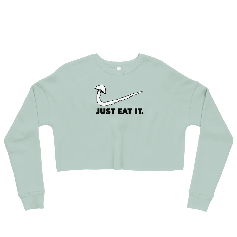 Just Eat It Graphic Crop Sweatshirt Hoodie with Contrast Stitching Detailed Premium