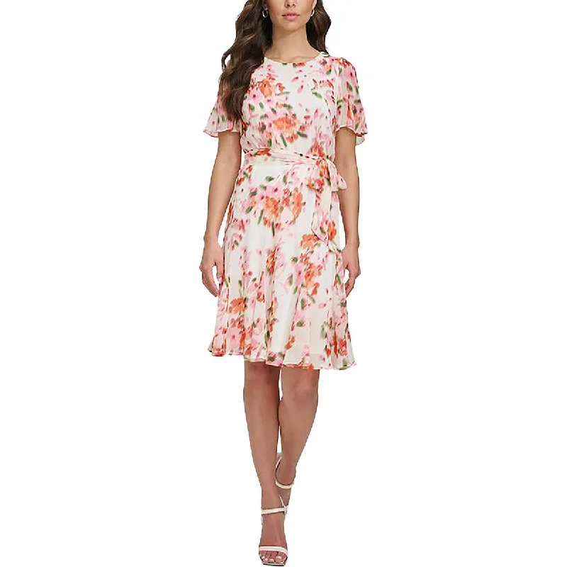 Petites Womens Chiffon Floral Cocktail And Party Dress Tunics Winter warm