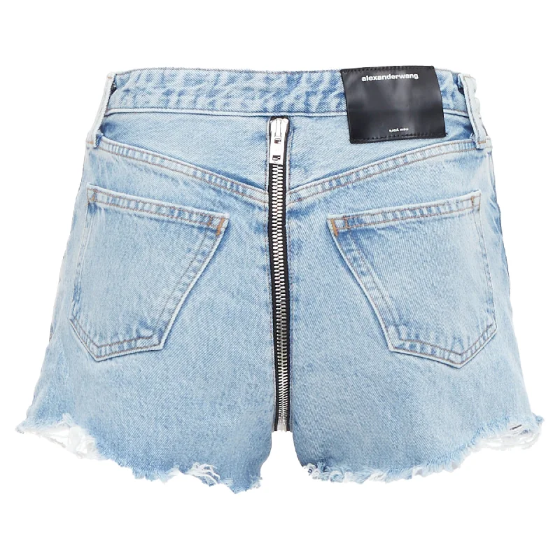 Alexander Wang Bite Zip Washed Denim Hot Pants Shorts Classic Straight Pants