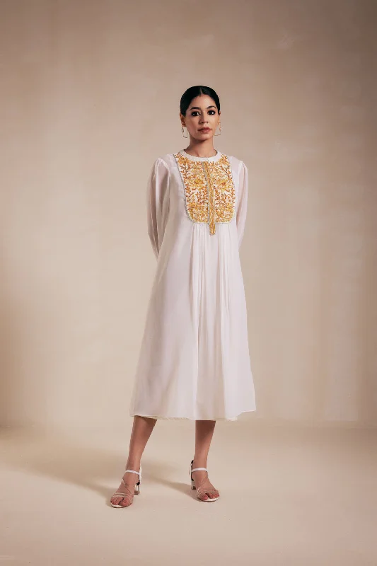 White Georgette Dress (Yellow) Tunics Winter warm