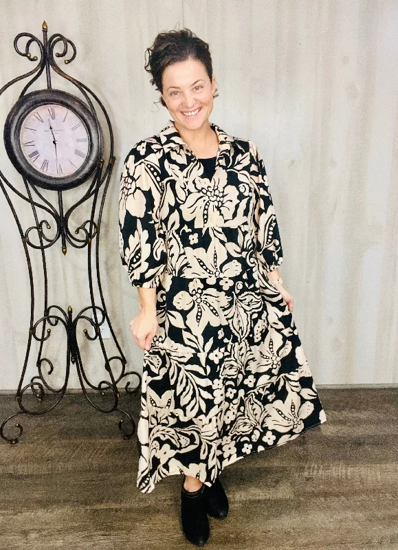 Classic Black & Tan Boho Dress Tunics Short Trendy