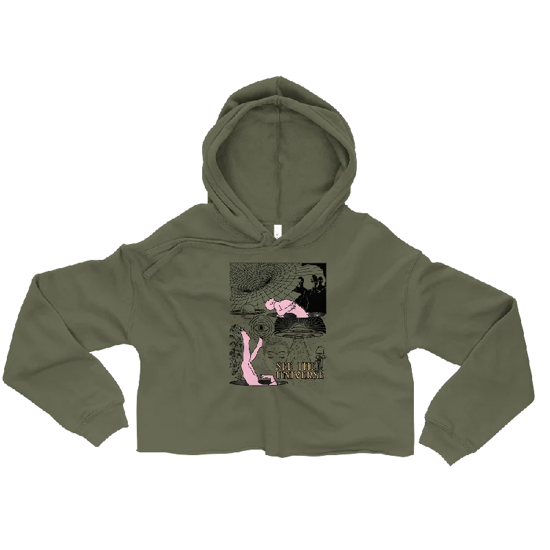 See The Universe Graphic Crop Hoodie Hoodie with Drop Shoulder Relaxed Streetwear