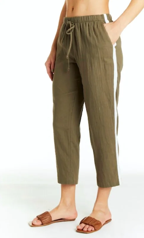 Paula Side Stripe Crop Pant In Olive Casual Drawstring Pants