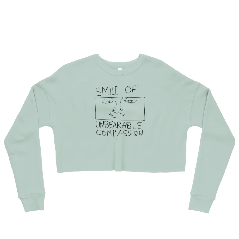Smile Of Unbearable Compassion Doodle Graphic Crop Sweatshirt Hoodie with Emblem Brand Identity Smile Of Unbearable Compassion Doodle Graphic Crop Sweatshirt Hoodie with Emblem Brand Identity
