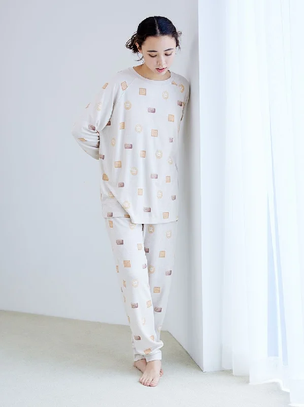Biscuit Pattern Waffle Pajama Pants Relaxed Fit Trousers