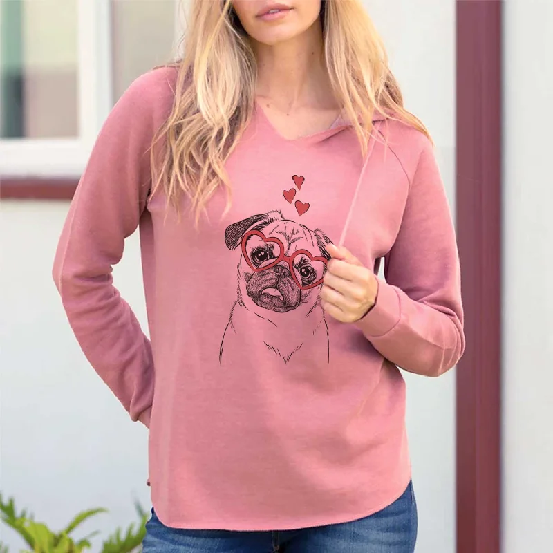 Valentine Macy the Pug - Cali Wave Hooded Sweatshirt Hoodie with Patch Decorative Personalized Valentine Macy the Pug - Cali Wave Hooded Sweatshirt Hoodie with Patch Decorative Personalized