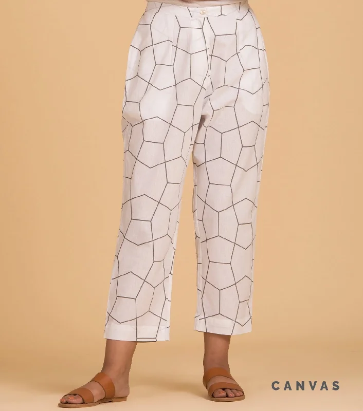 White printed cotton pant Stretch Fit Pants