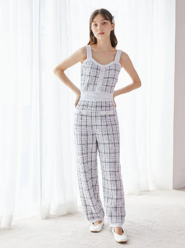 Tweed-Like Lounge Pants Chic Faux Leather Pants