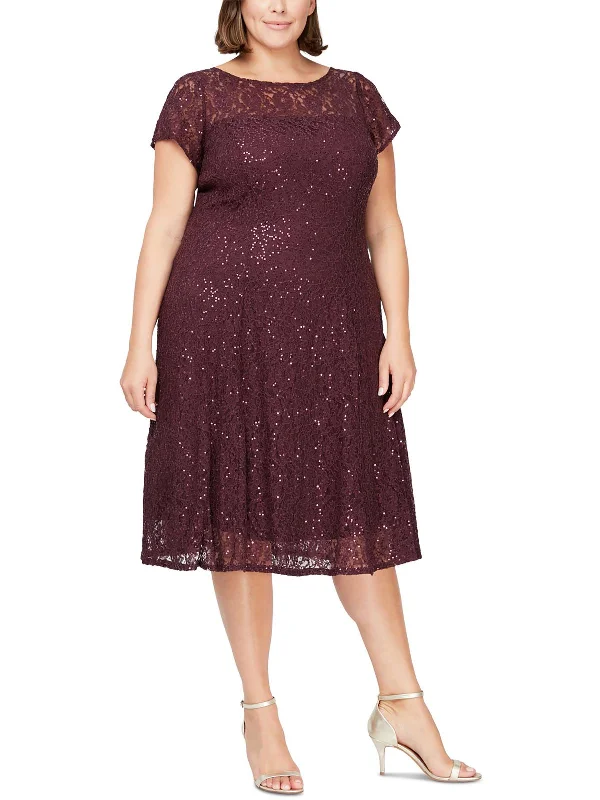 Plus Womens Sequined Midi Cocktail And Party Dress Shift Classic Vintage