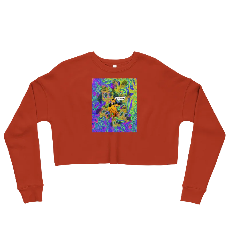 This Is Fine Graphic Crop Sweatshirt Hoodie with Relaxed Fit Easy Casual
