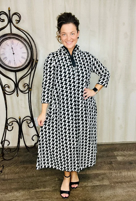 Jaqueline Vintage & Zipper Dress- Houndstooth Tunics Fleece cozy