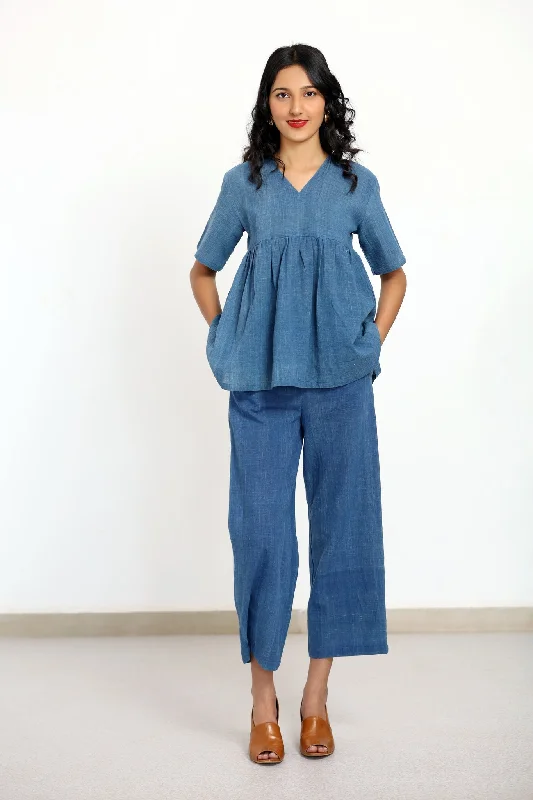 Aadya Moda Women's Kala Cotton Indigo Elegance Ensemble Top and Pant Set Elegant Trouser Pants