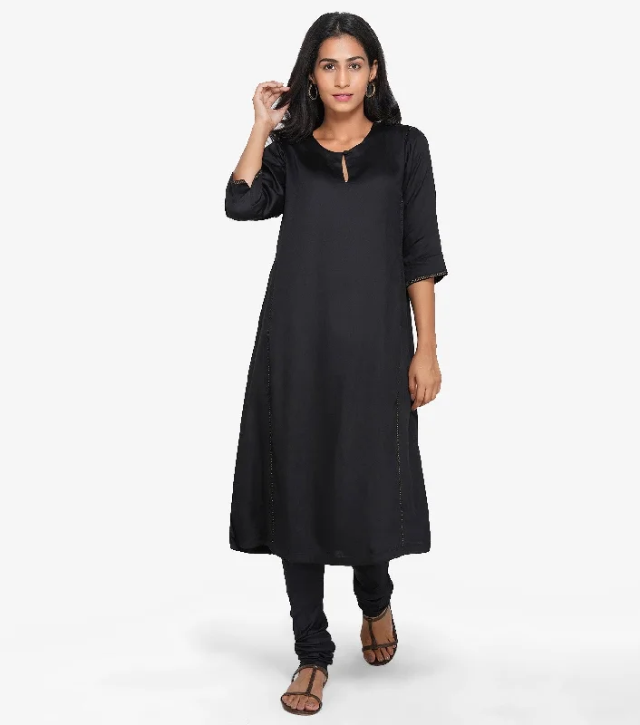 Black Solid Viscose Kurta & Pants Set Fashionable Jogger Pants