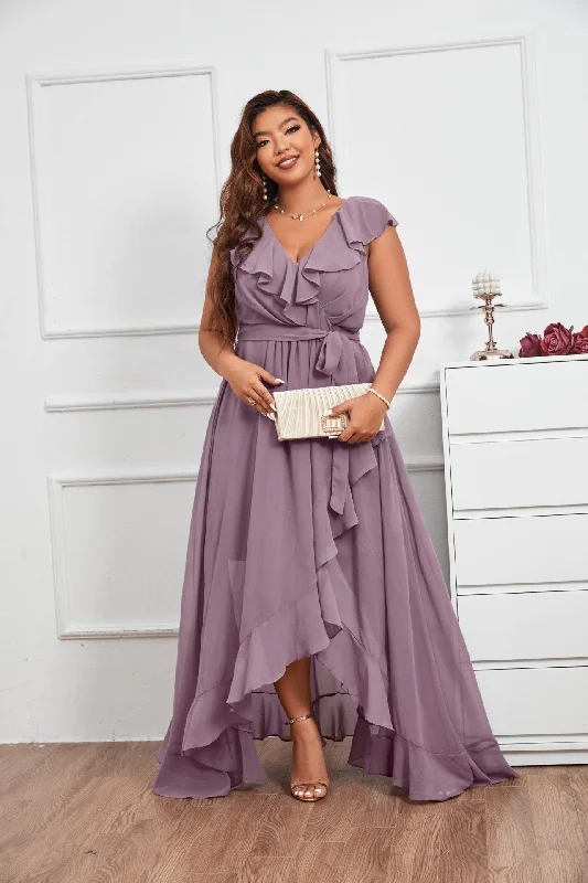 Purple Butterfly Sleeve Wrap Hem Party Dress Tunics Denim casual