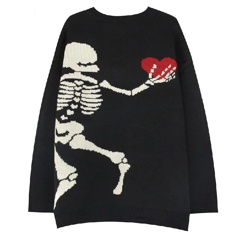 Undying Devotion Skeletal Heart Knit Sweater Soft Cozy Warm