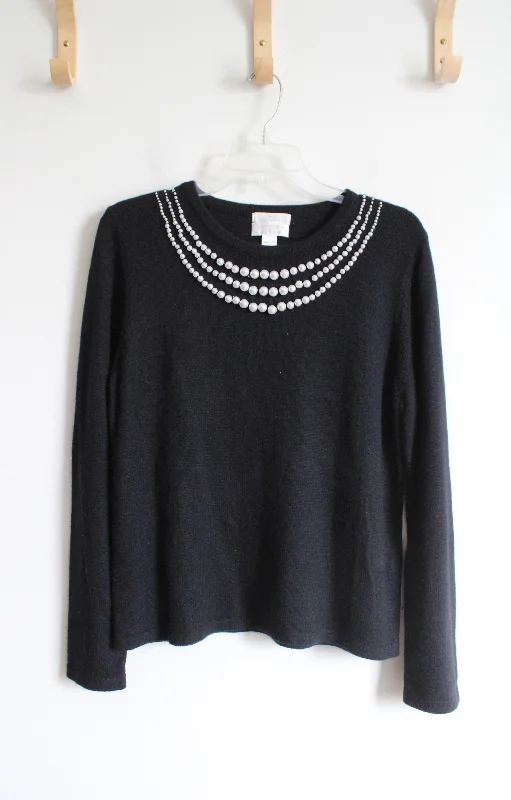 Christopher & Banks Black Pearl Trimmed Silk Blend Sweater | L Mesh Sweater Canvas Denim Christopher & Banks Black Pearl Trimmed Silk Blend Sweater | L Mesh Sweater Canvas Denim