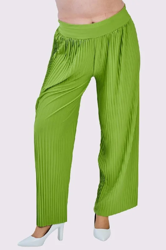 Pleated Elasticated Waistband Wide Leg Trousers Trousers Sale Discount