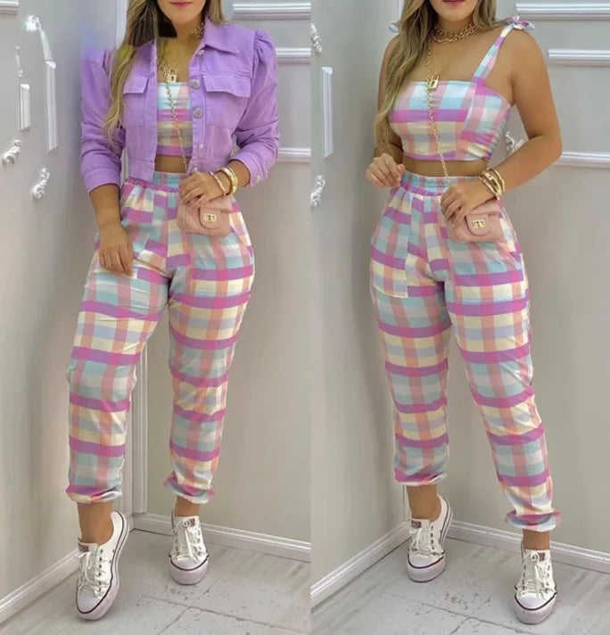 Female Short Sleeve 2pcs Outfit 2023 Summer Fashion Sexy Printed Boho Crop Top & High Waist Pants Suit Women Two Piece Set Chenille Brocade Lace Female Short Sleeve 2pcs Outfit 2023 Summer Fashion Sexy Printed Boho Crop Top & High Waist Pants Suit Women Two Piece Set Chenille Brocade Lace