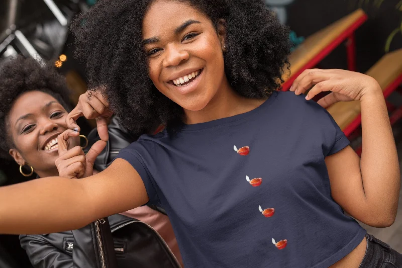Diya Button Crop Top For Ladies Print Jacquard Patchwork