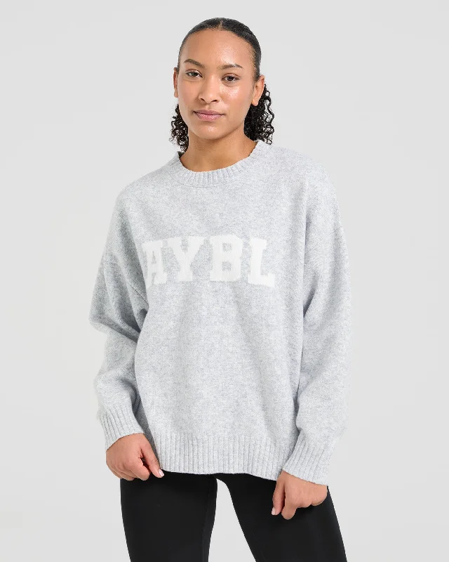 Varsity Oversized Knitted Sweater - Grau Marl Anti-Pilling Anti-Shrink Durable