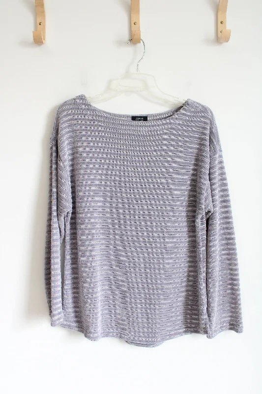 Jones New York Silver Ribbed Sweater Top | M Thin Thick Dense