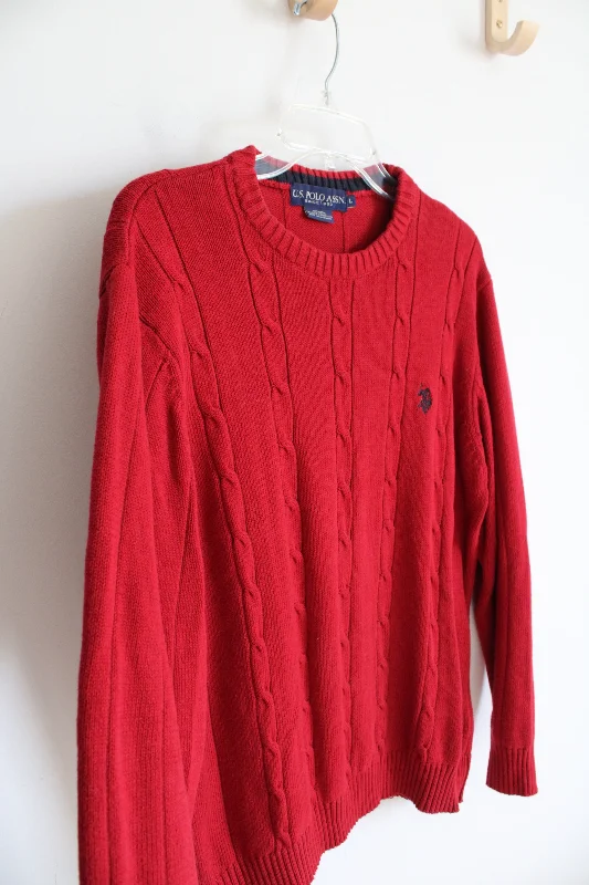 U.S. Polo Assn. Red Cable Knit Sweater | L Machine Wash Dry Clean Hand Wash