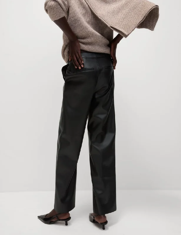 Leather Look Straight Leg Trousers Trousers Yoga Stretchy