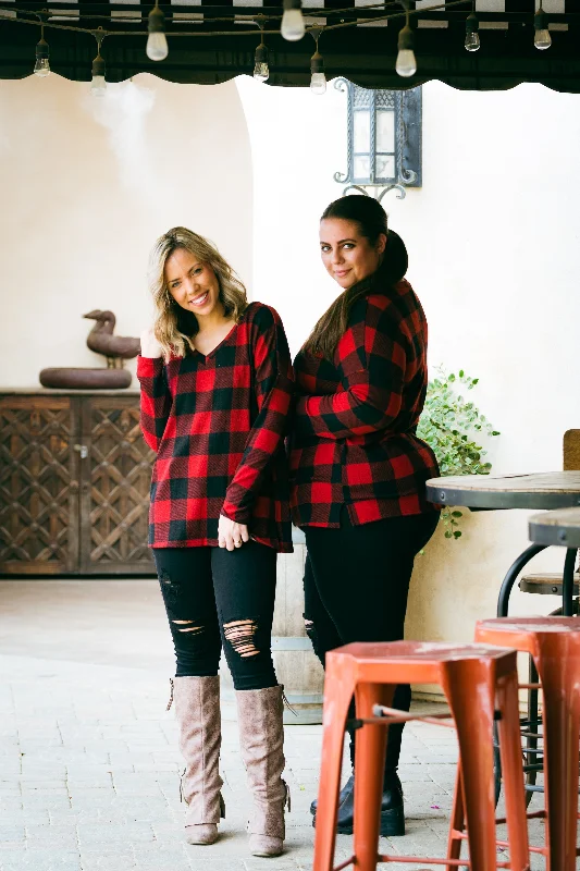 Mad About Plaid Pullover - Red Lapel Neck Sweater