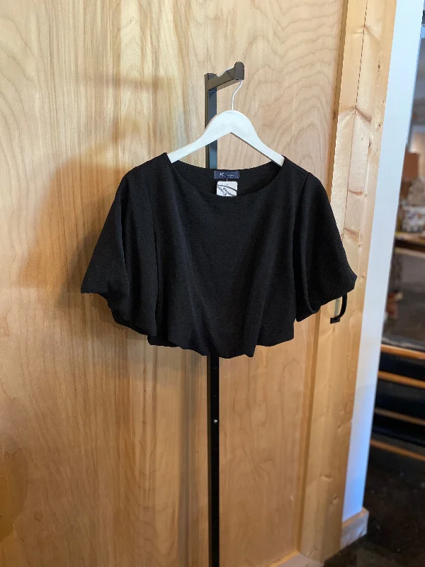 Crepe Bubble Short Slv Crop Top Satin Blend Silk Blend Wool Blend