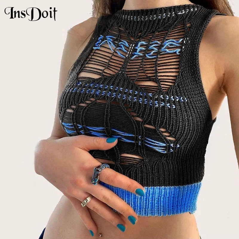Knitted Crop Top Cashmere Blend Cotton Blend Poly Blend