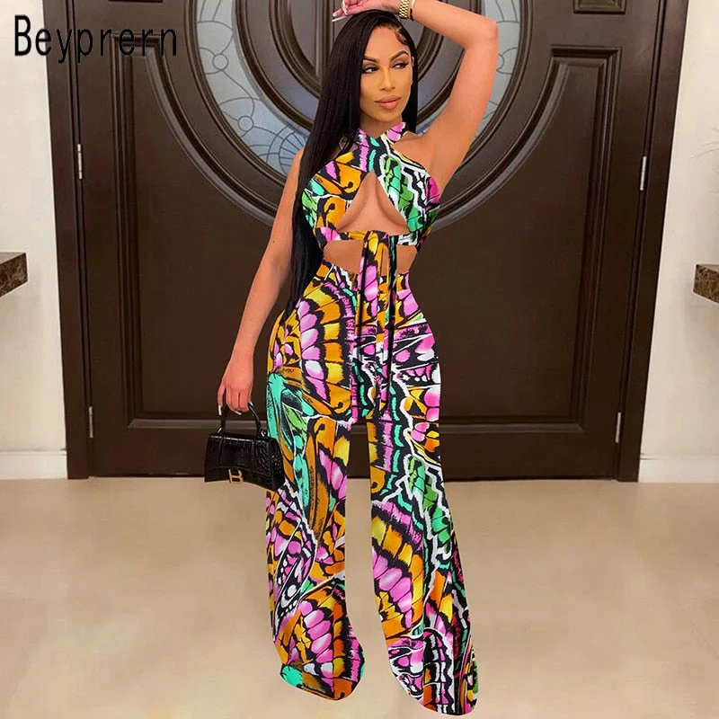 Halter Crop Top And Wide Leg Pant Ribbed Crop Top High Neck Heavyweight