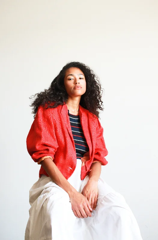 1980s Linen Coral Red Batwing Jacket Herringbone Jacket Checkered Jacket Solid Jacket 1980s Linen Coral Red Batwing Jacket Herringbone Jacket Checkered Jacket Solid Jacket