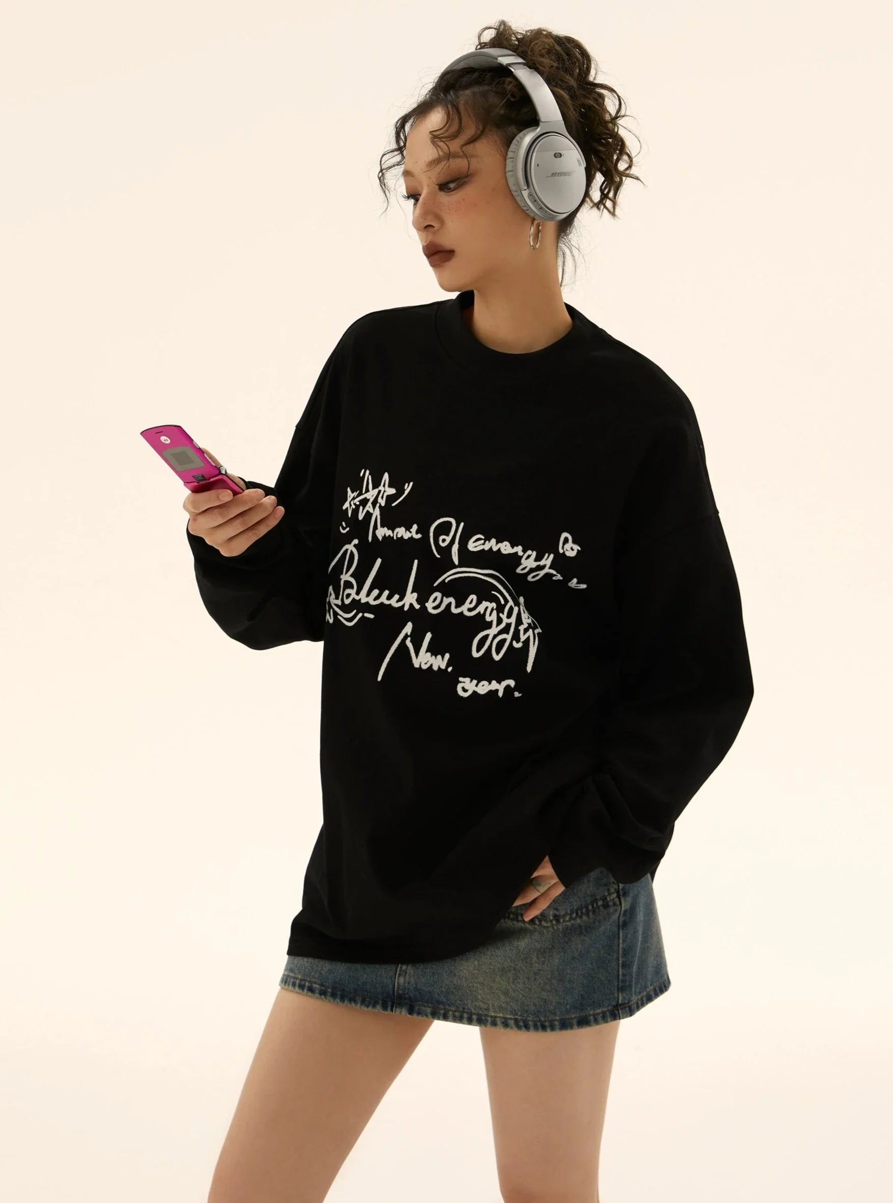 Scribble Script Sweater Layered Multi-layer Single Layer