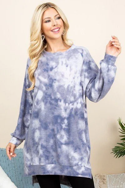 Ultra Cozy Tie Dye French Terry Brush Oversize Casual Pullover Sabrina Neck Pullover