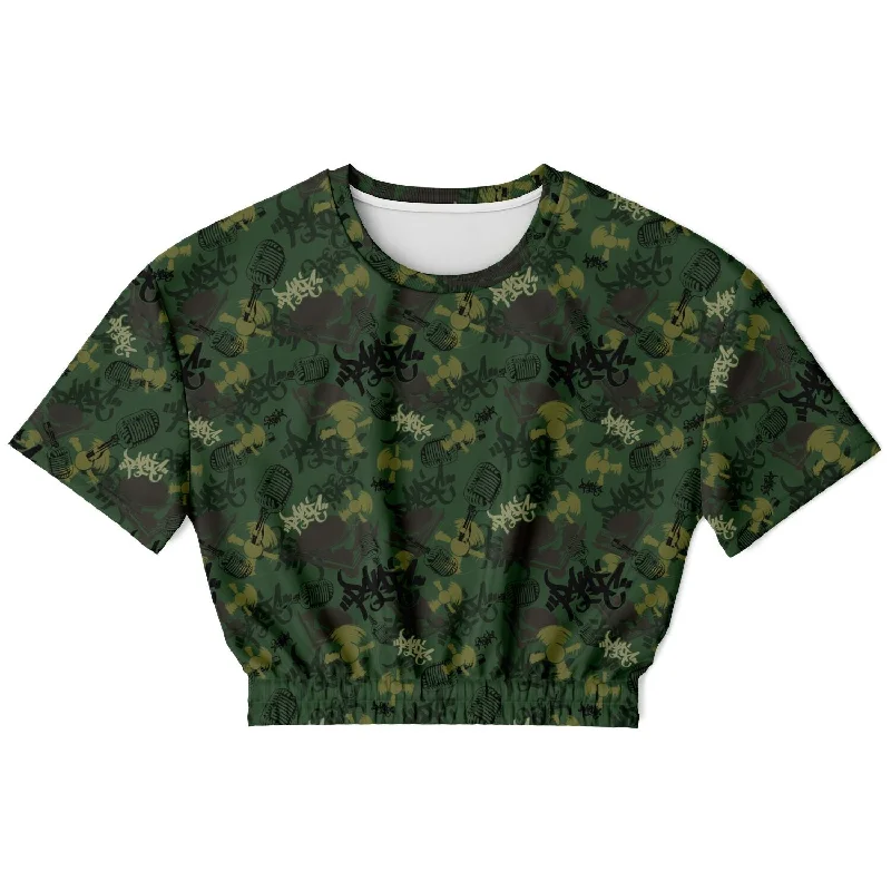 THE ELEMENT GREEN CAMO CROP TOP Hooded Caped Shawl Collar